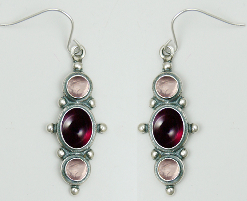 Sterling Silver Drop Dangle Earrings With Garnet And Rose Quartz